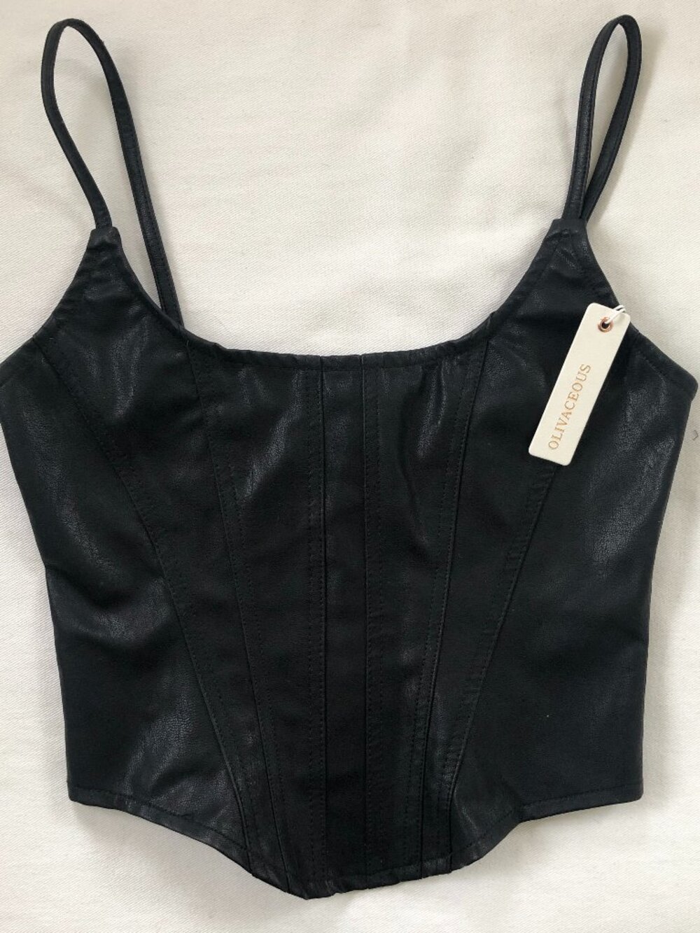Olivaceous Black Faux Leather Bustier Corset Top Back Zip Medium NWT Grunge